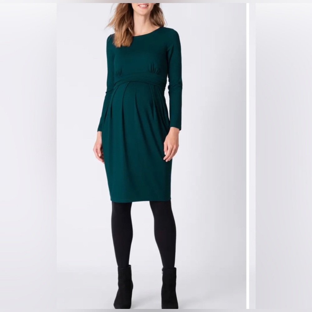 NWT Seraphine Maternity And Nursing Pleat Detail Dress | Green | Size 8